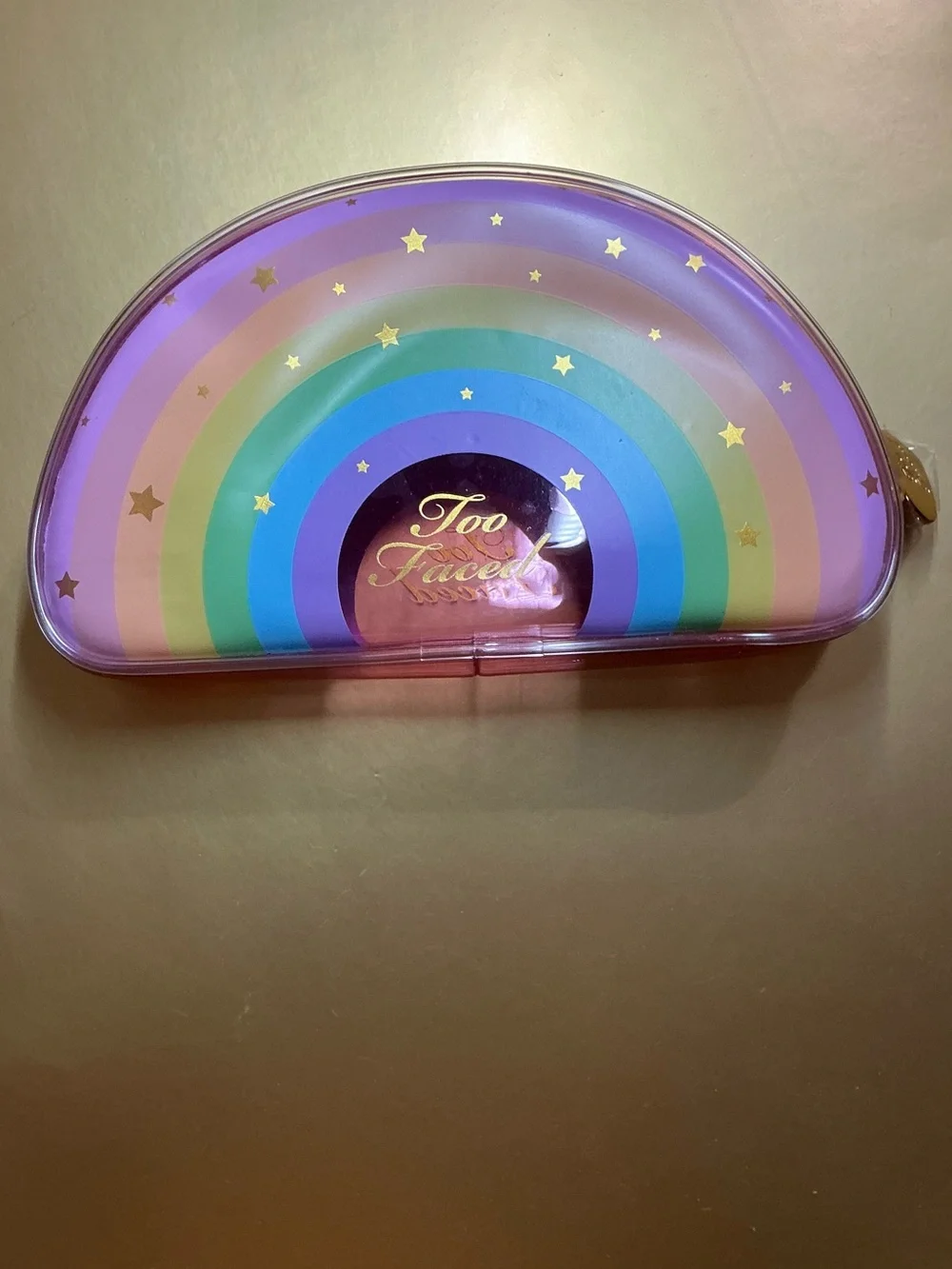 Too Faced Rainbow Pouch Case with Stamped Heart Zipper